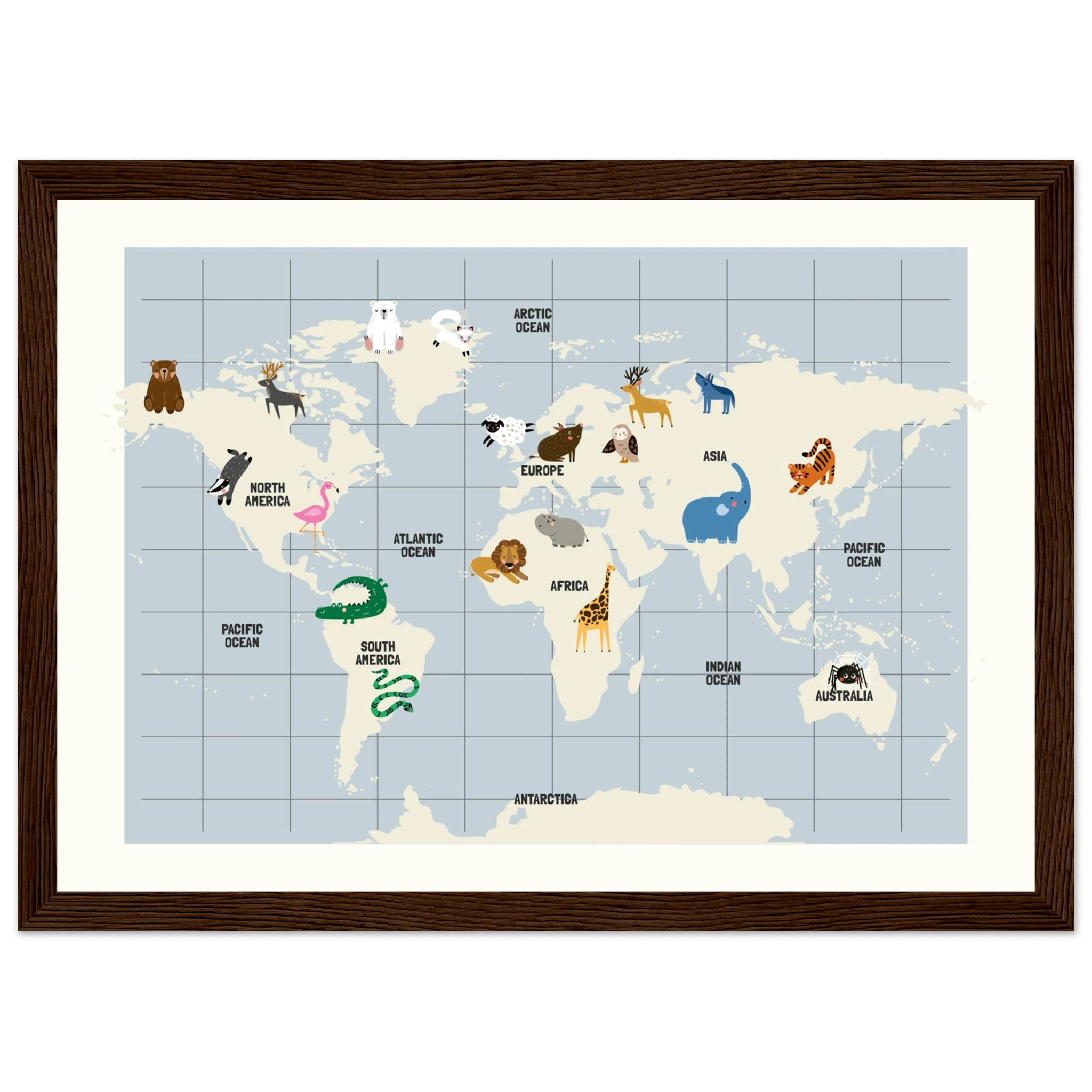 21x29.7 cm / 8x12" - Horizontal - Dark wood frame - Map